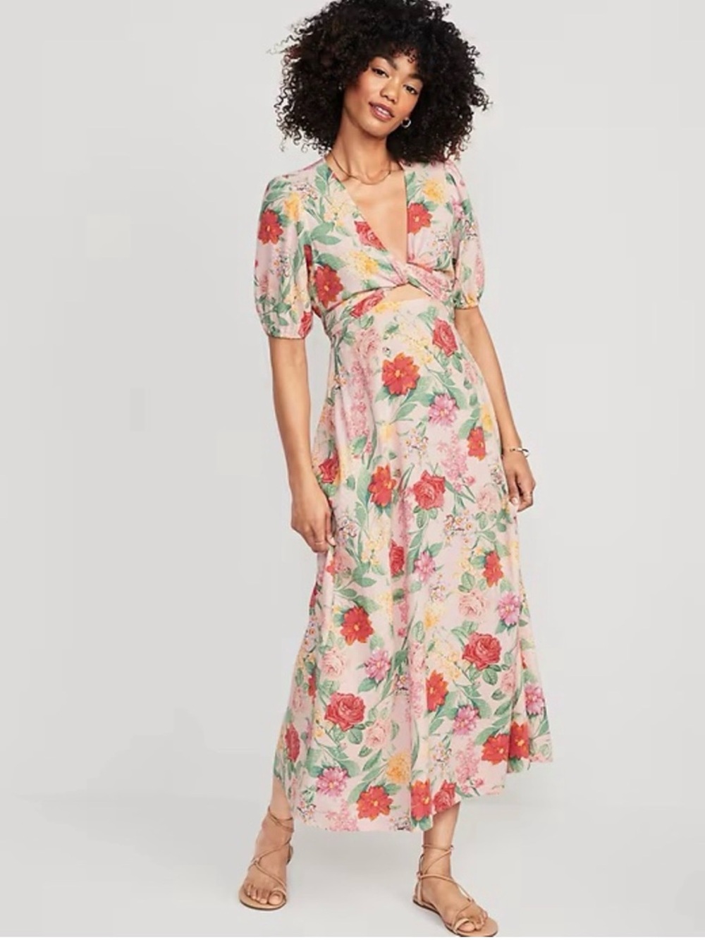 Old navy pink floral linen blend dress
